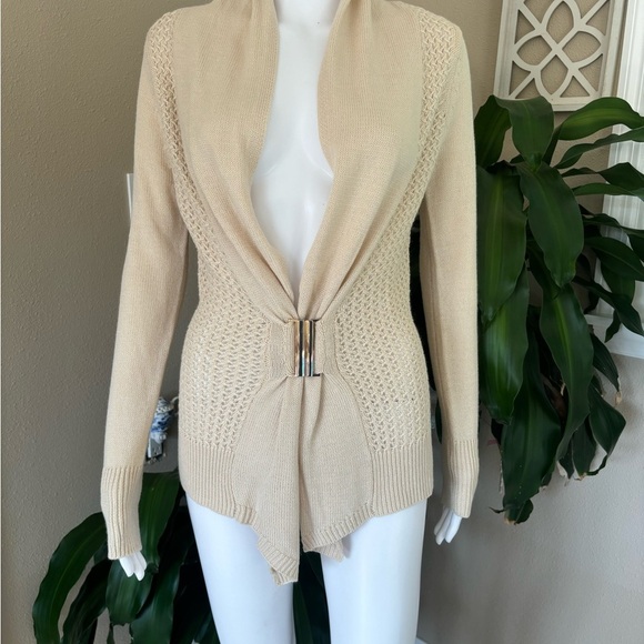 Elegant Cream Women's Sweater with Belted Waist - Picture 1 of 7